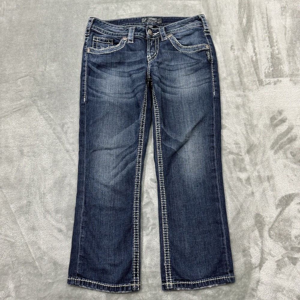 Silver Jeans Womens 26 Blue Aiko Capri Dark Wash‎ Denim Pockets Logo Casual City